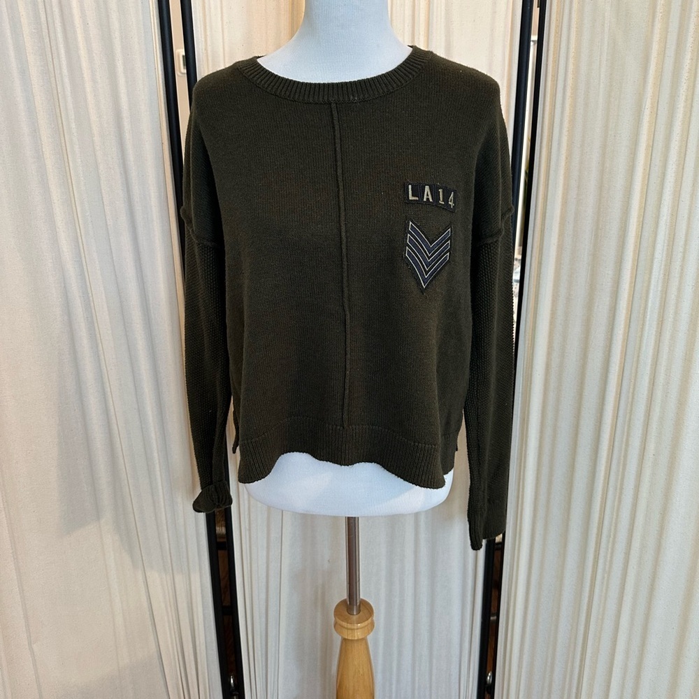 Rails Green Crew Neck Sweater with Ribbed Cuffs - Picture 2 of 4